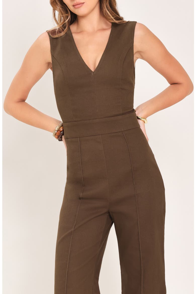 Sleeveless Tie Back Flare Leg Jumpsuit, Alternate, color, BROWN