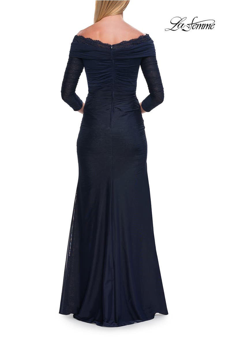 Off-the-Shoulder Three-Quarter Sleeve Gown, Alternate, color, Navy
