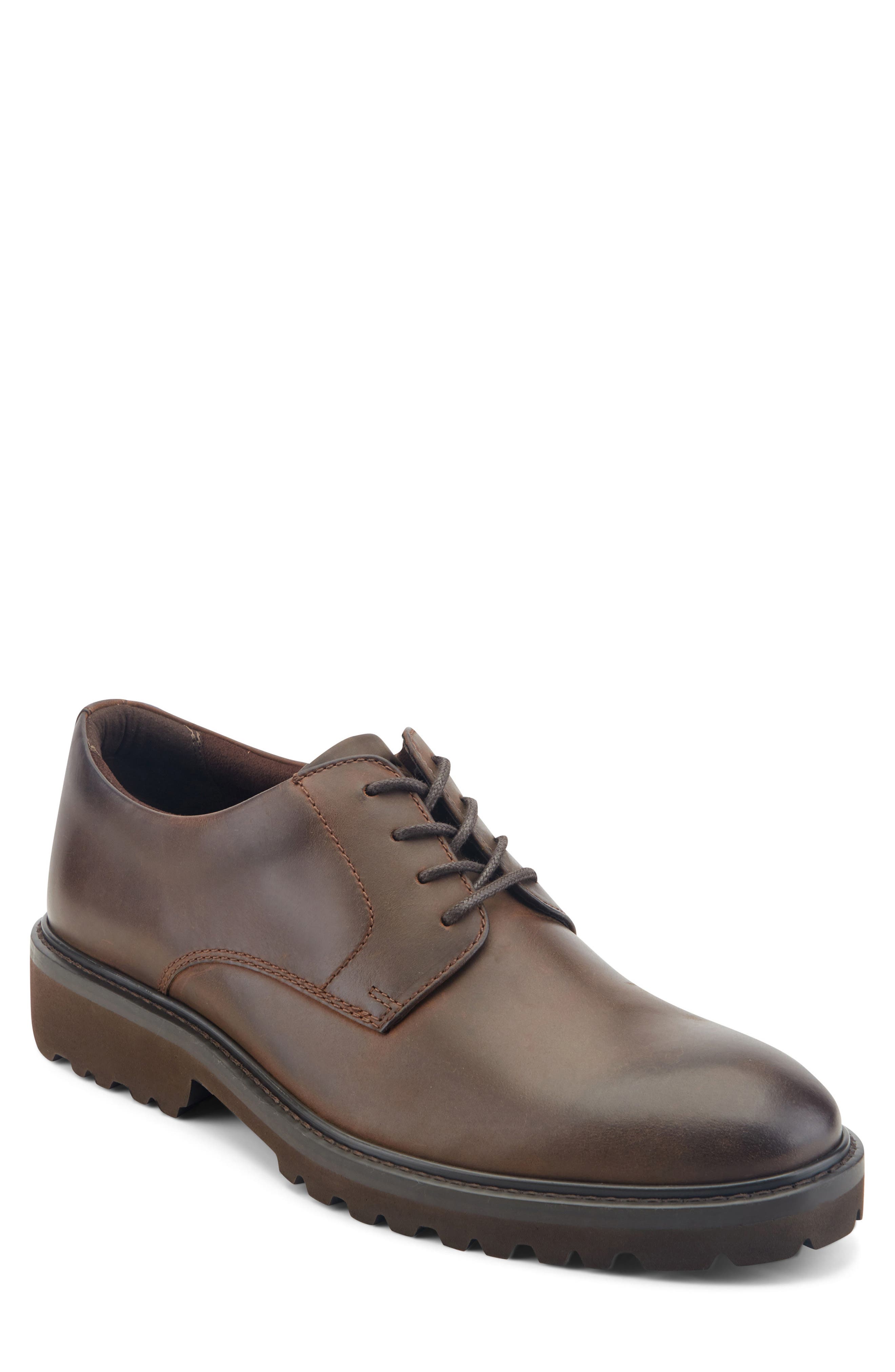 Max Leather Plain Toe Derby, Main, color, DARK BROWN LEATHER