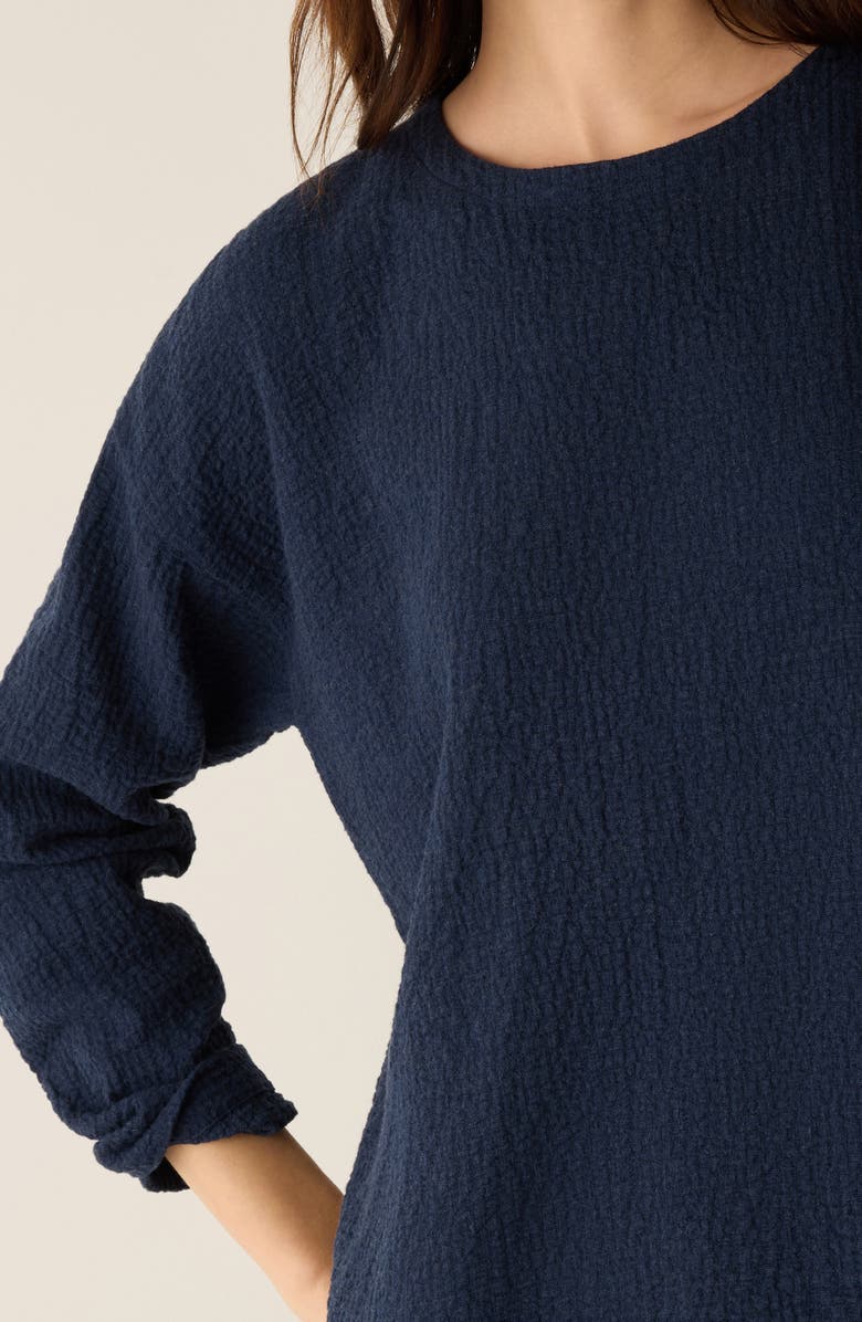 Eileen Fisher Crinkled Boxy Long Sleeve Stretch Organic Cotton Top, Alternate, color, Ink