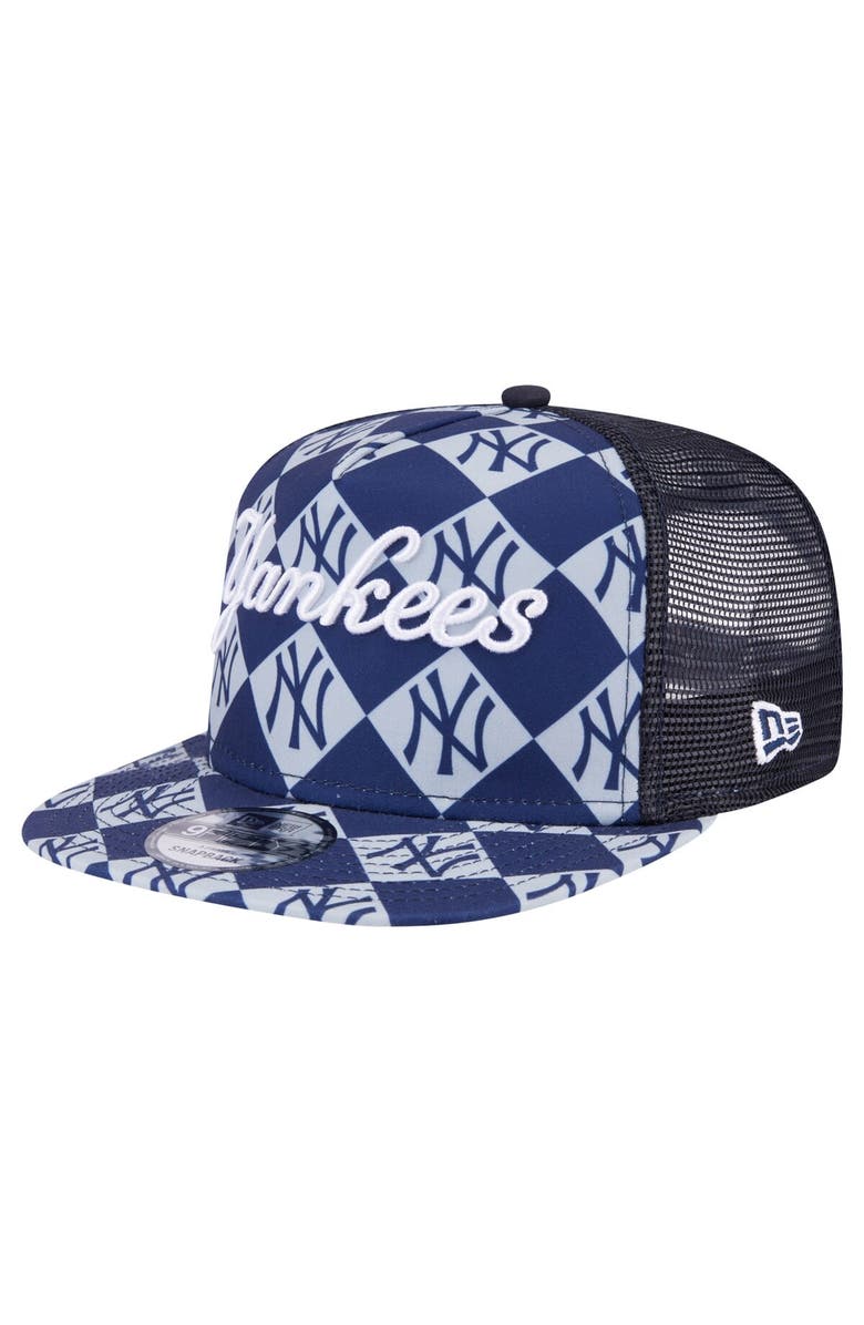 New Era Men's New Era Navy New York Yankees Seeing Diamonds A-Frame Trucker 9FIFTY Snapback Hat, Main, color, Navy