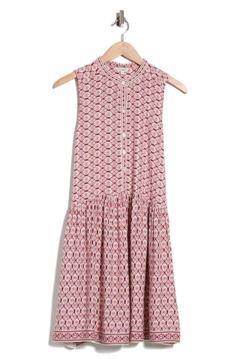 Buttoned Printed Dress, Alternate, color, CREAM/ ROSE ROSETTE TILE