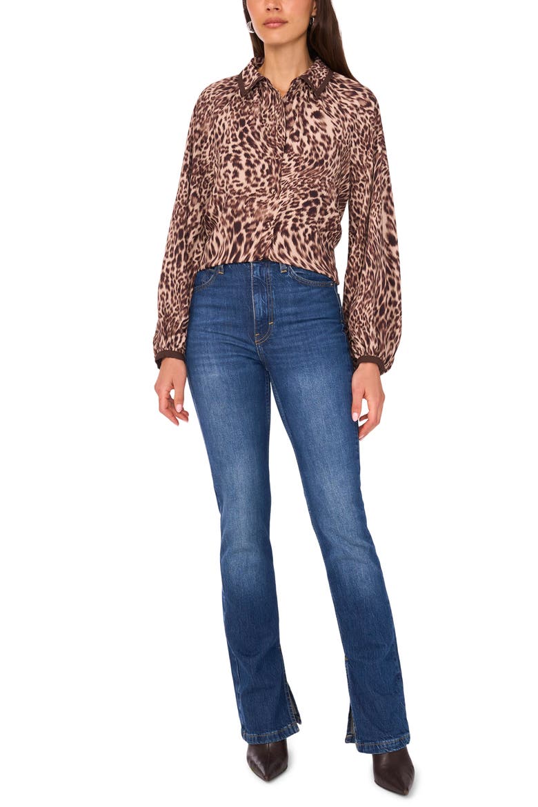 Leopard Print Button-Up Shirt, Alternate, color, RICH TAUPE