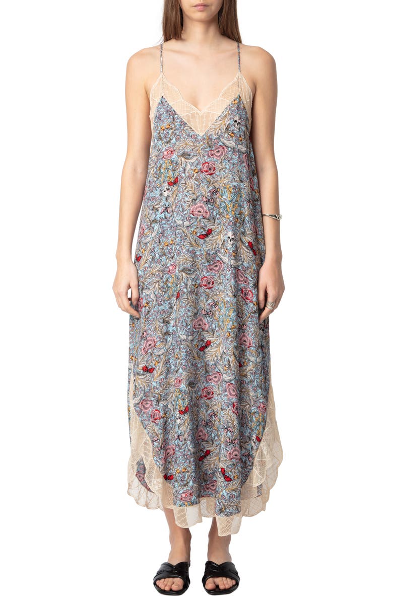 Zadig & Voltaire Ristyl Soft British Flowers Lace Trim Slipdress, Main, color,