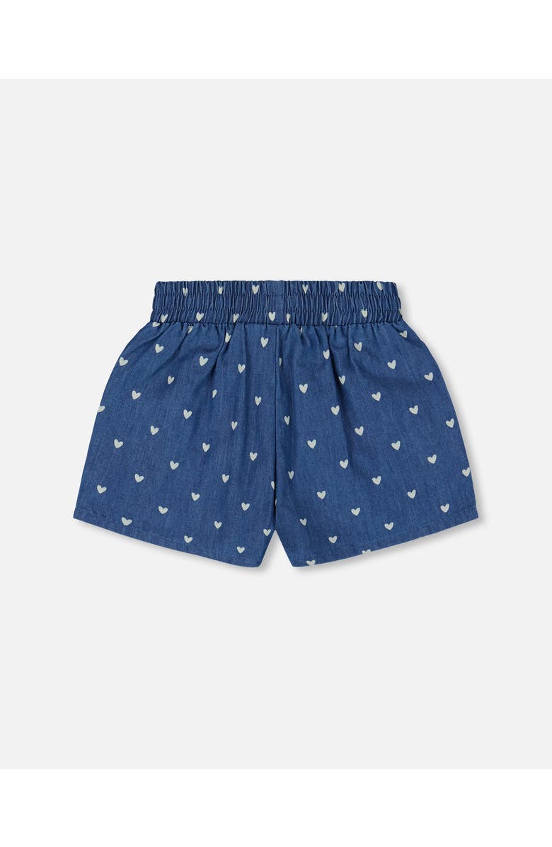 Deux par Deux Little Girl's Printed Chambray Short Navy Blue And White Hearts, Alternate, color, 