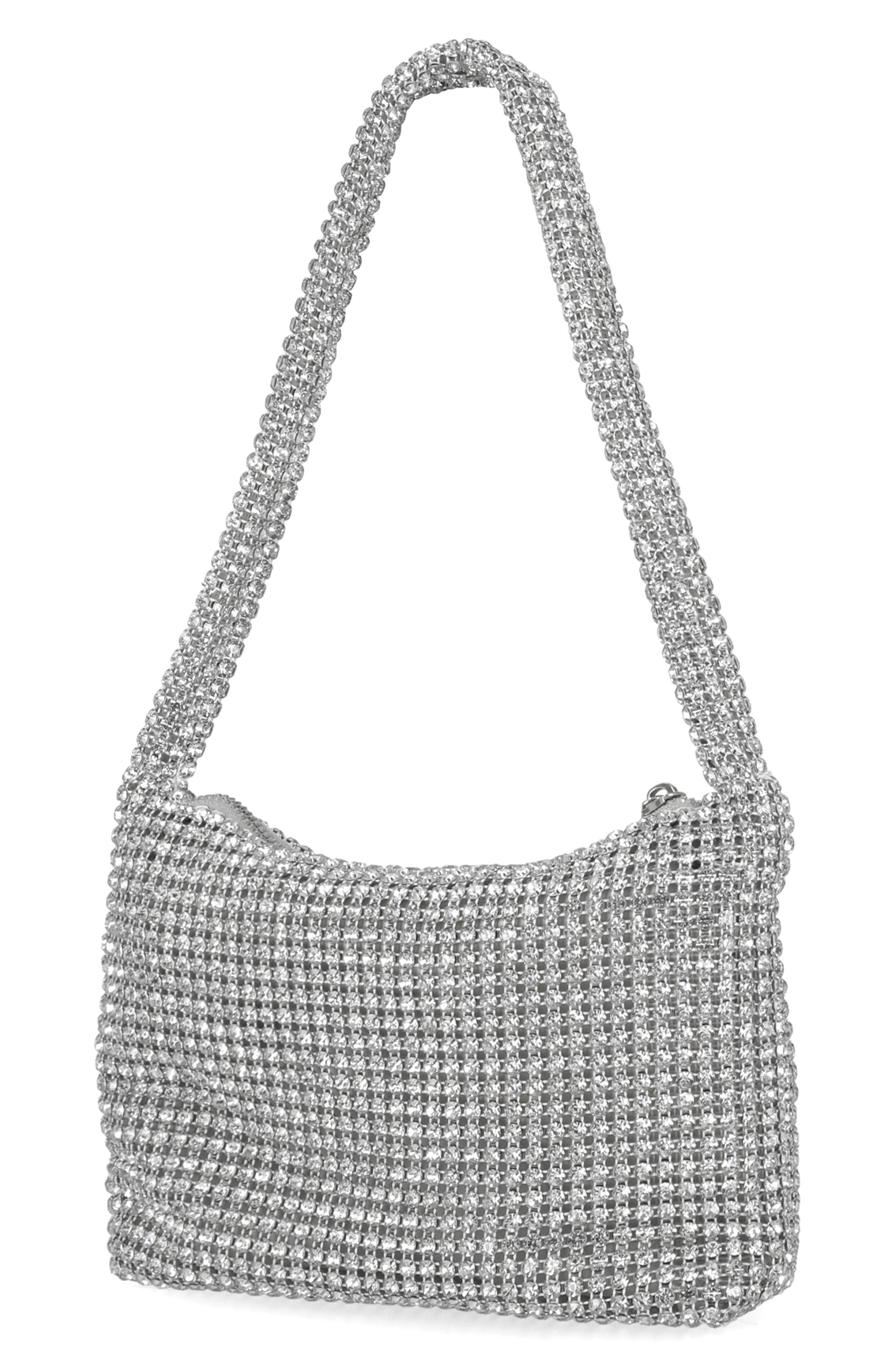 Jessica McClintock Fiona Rhinestone Embellished Shoulder Bag, Alternate, color, Silver