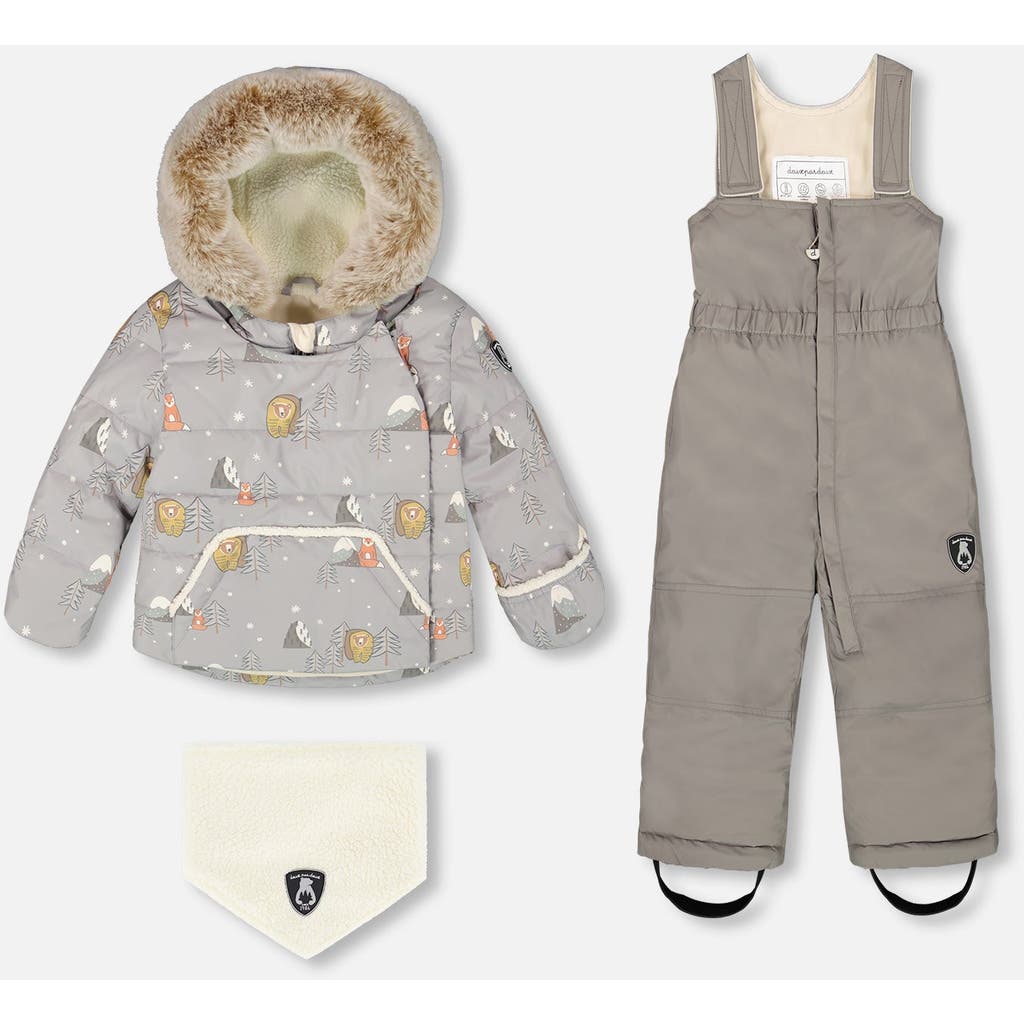 Deux Par Deux Two-piece Snug Snowsuit In Gray