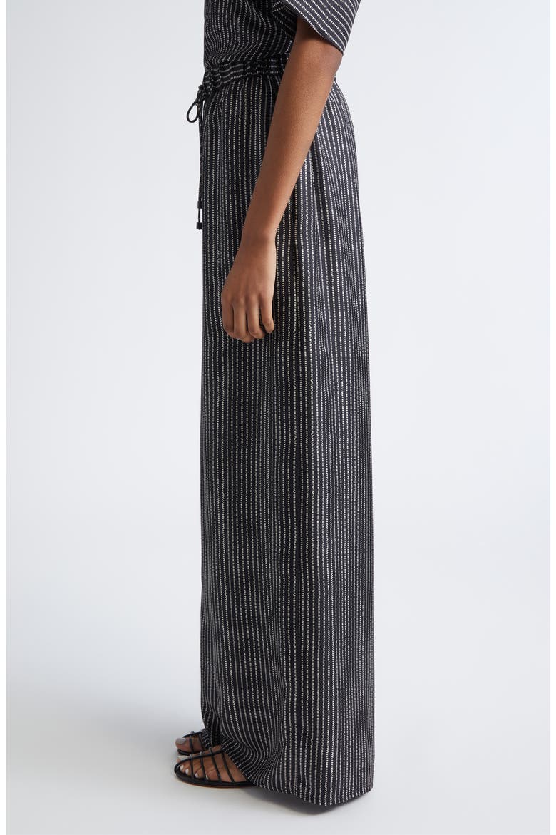 Clarino Broken Stripe High Waist Wide Leg Silk Pants, Alternate, color, BLACK WHITE