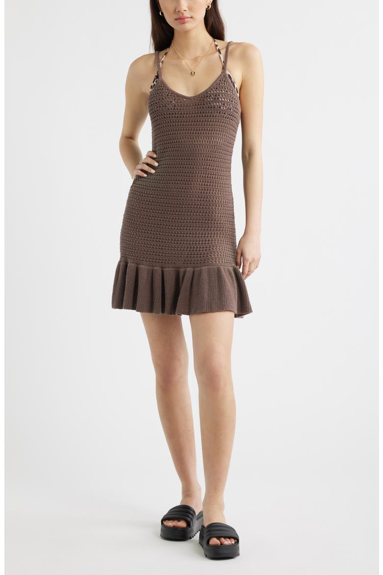 Open Stitch Cover-Up Minidress, Main, color, BROWN QUARTZ