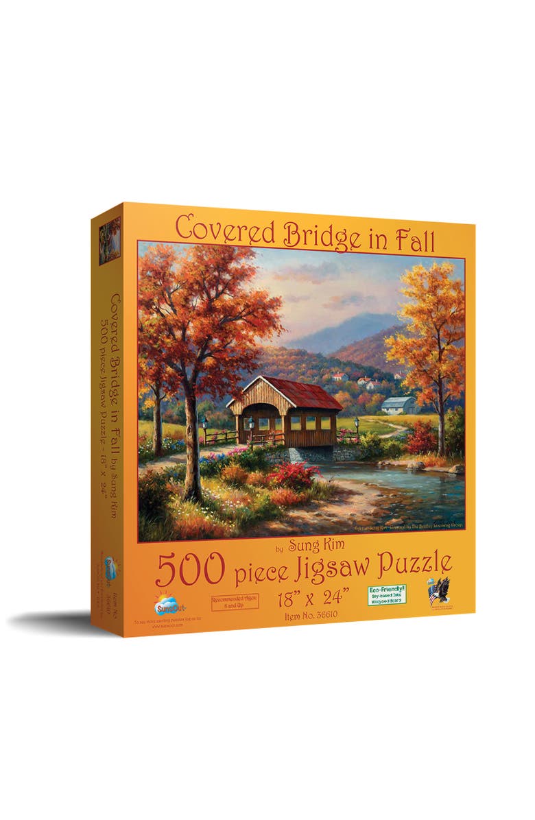 Sunsout Covered Bridge in Fall 500 piece Jigsaw Puzzle for Adults, Main, color, Multicolor