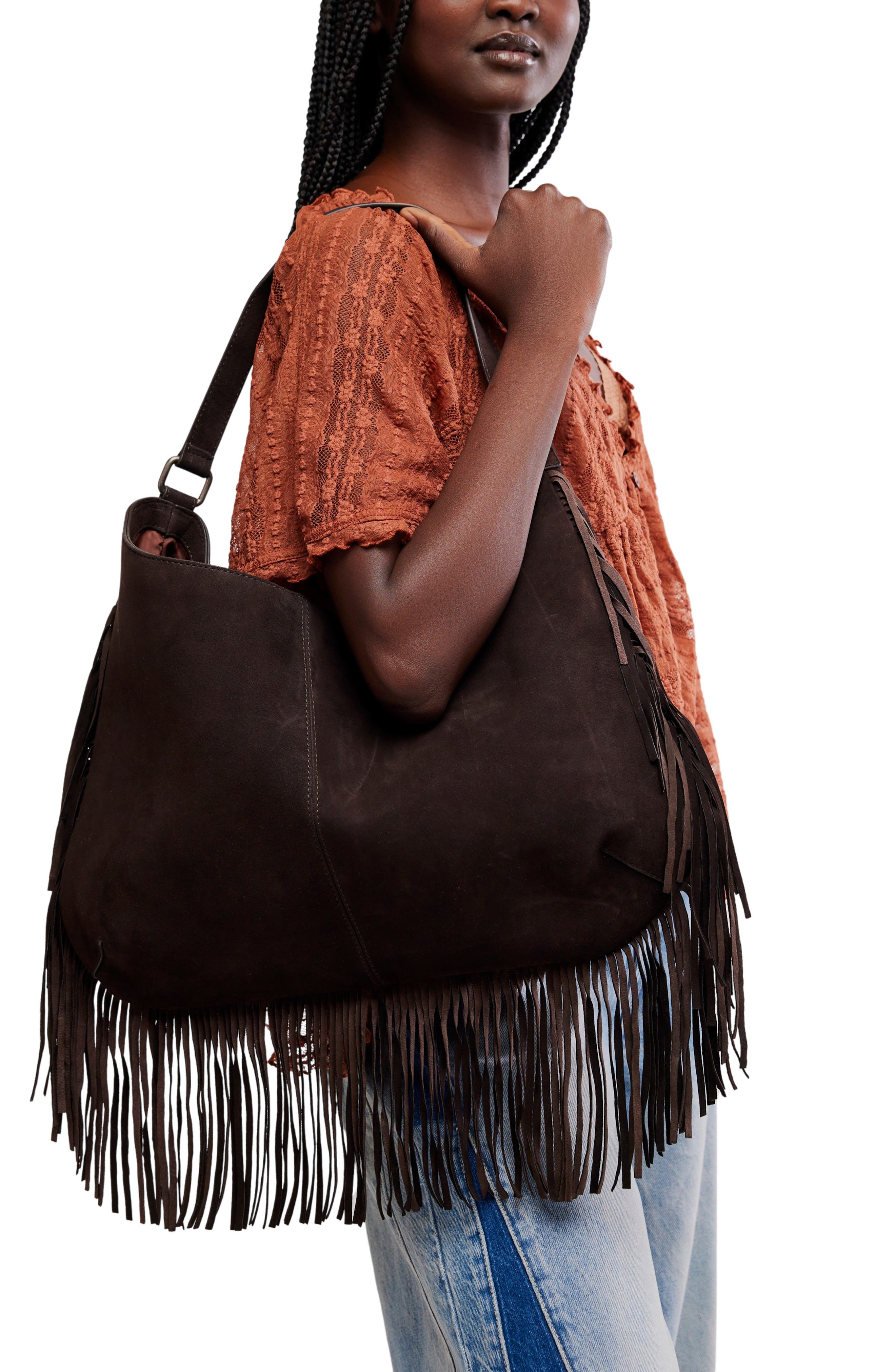Finn Fringe Leather Shoulder Bag, Alternate, color, ESPRESSO