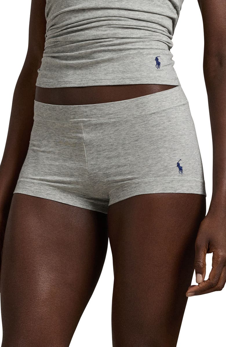 Polo Ralph Lauren Stretch Cotton Boyshorts, Alternate, color, Heather Grey