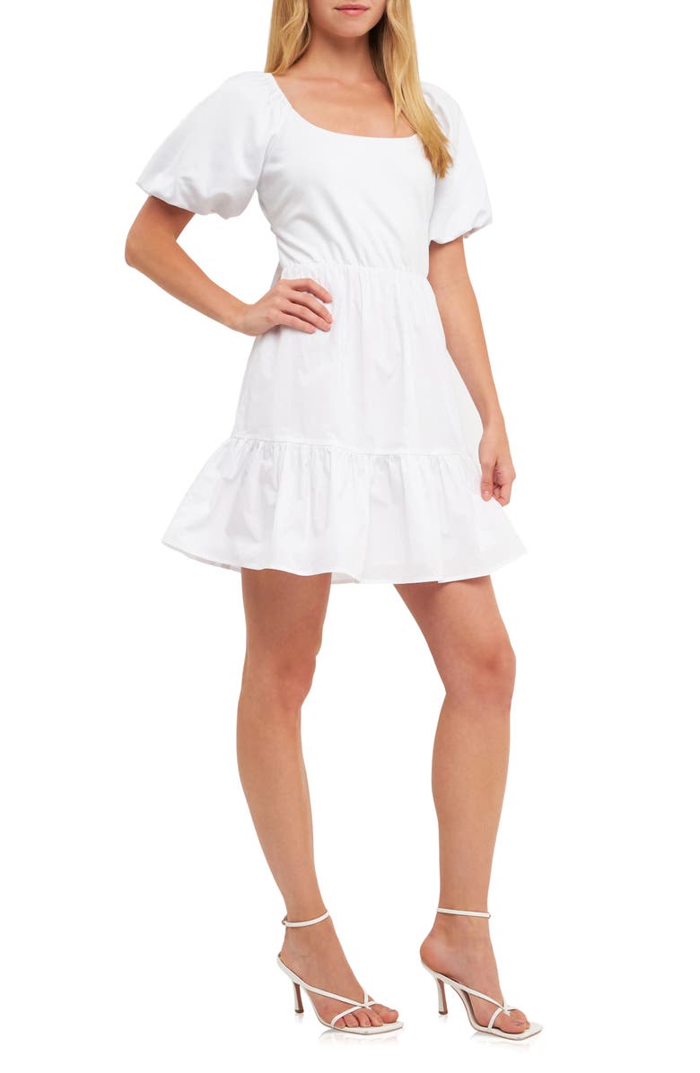 English Factory Mix Media Puff Sleeve Minidress, Alternate, color, White