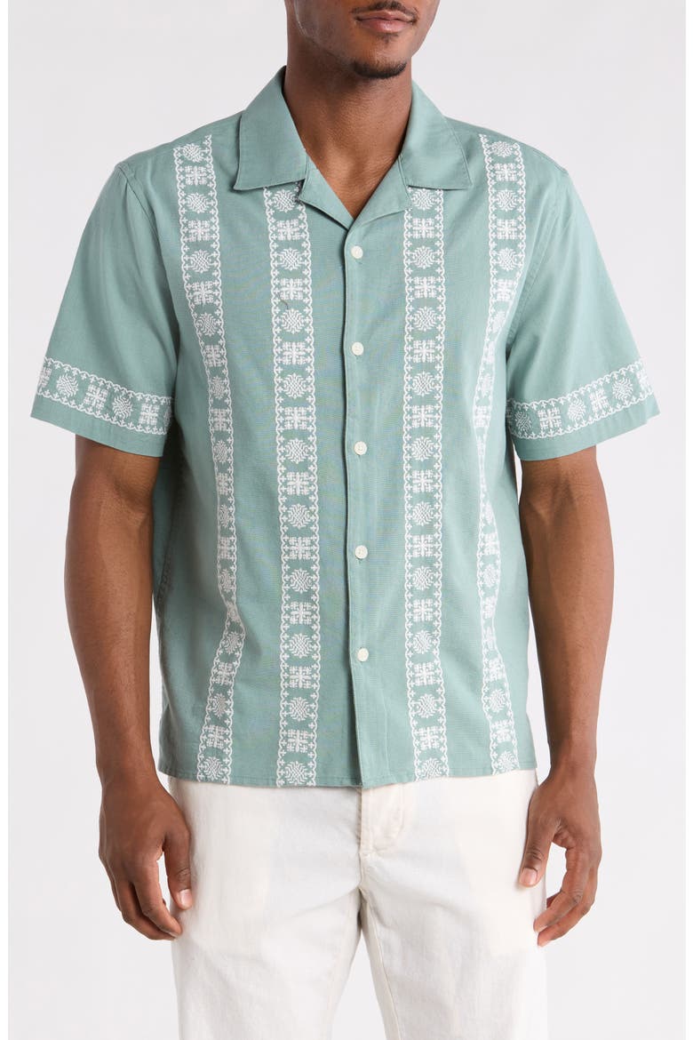 Didcot Embroidered Cotton & Linen Camp Shirt, Main, color, SEA GREEN / ECRU