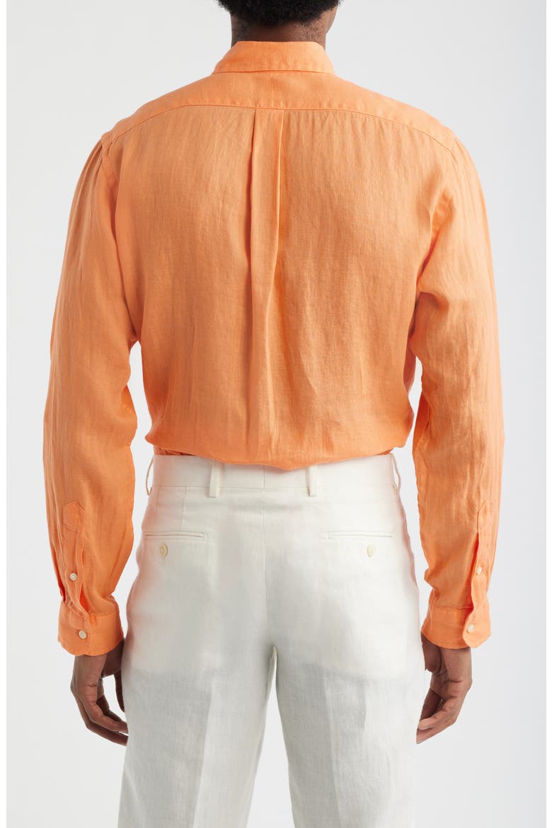 Classic Fit Linen Button-Down Shirt, Alternate, color, POMPANO ORANGE