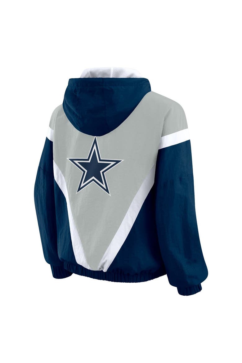 Women's WEAR by Erin Andrews Navy/Gray Dallas Cowboys Plus Size Retro Crinkle Full-Zip Windbreaker Jacket, Alternate, color, Navy