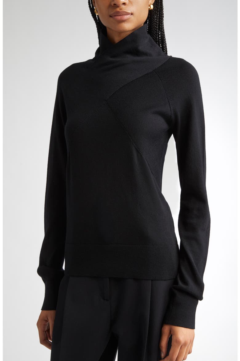 Merino Wool Crossover Sweater, Alternate, color, BLACK