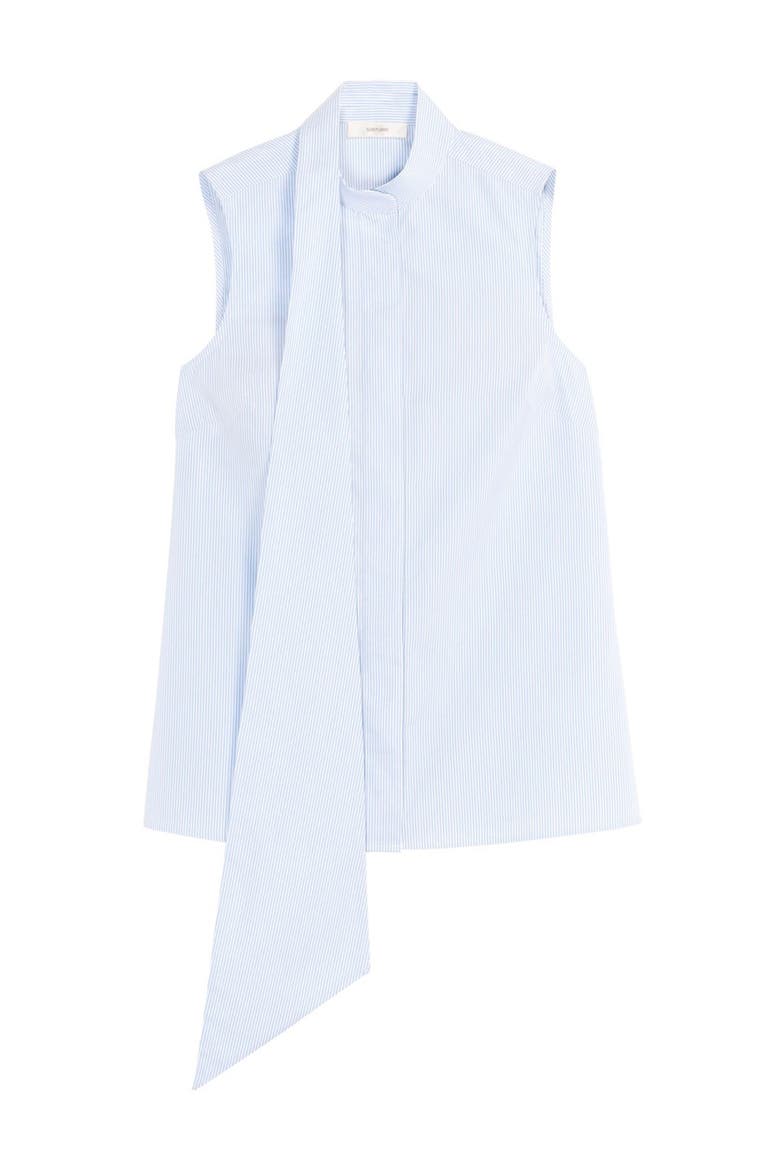 Dorian Wrap Collar Sleeveless Cotton Shirt, Alternate, color, LIGHT BLUE