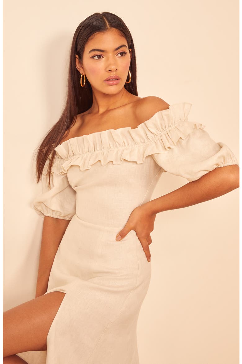 Marley Off the Shoulder Linen Dress, Alternate, color, CREAM