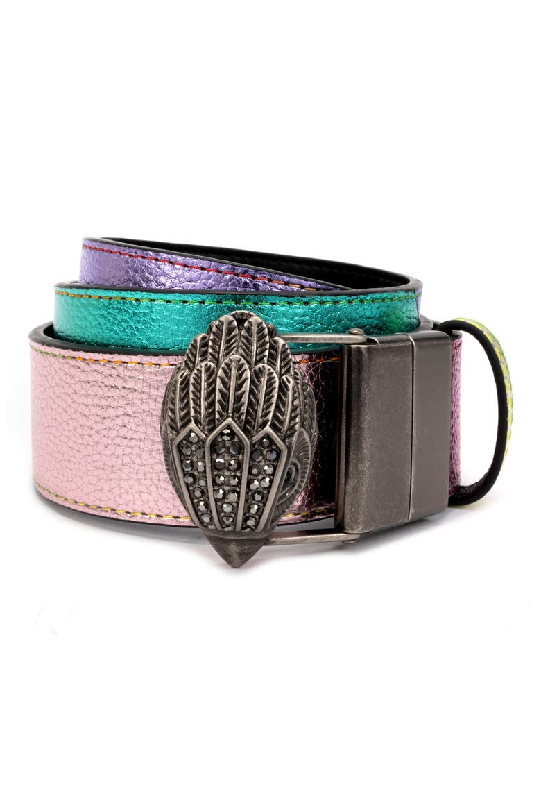 Reversible Leather Belt, Main, color, PASTEL RAINBOW/ANTIQUE SILVER