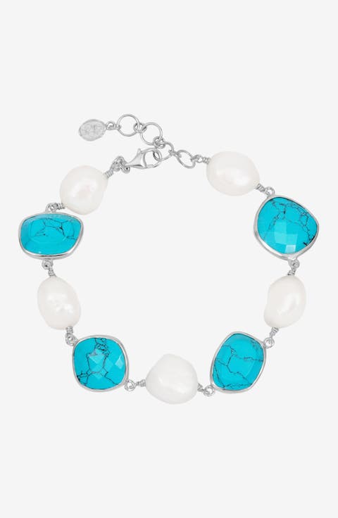 Turquoise & Pearl Pebble Bracelet