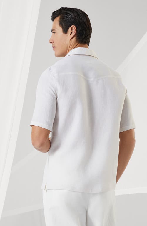 Brunello Cucinelli Linen Shirt With Cuban Collar And Short Sleeves In White