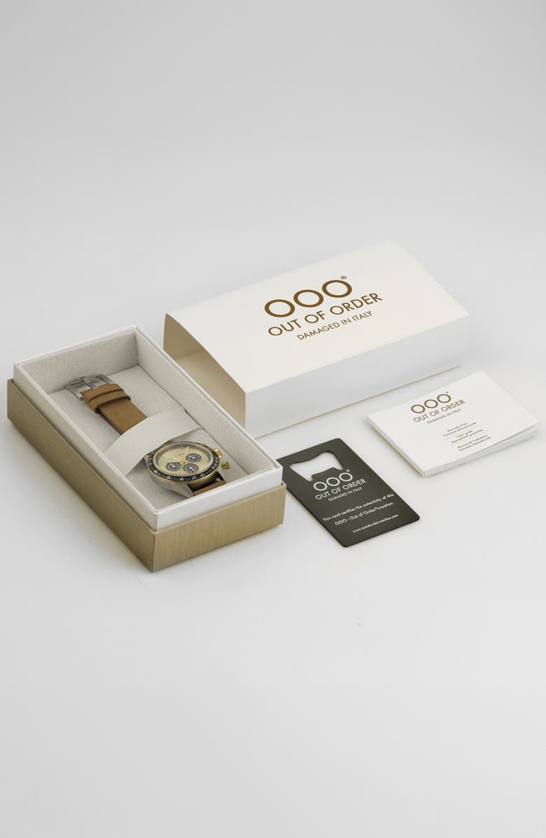 OUT OF ORDER Supervintage Chronograph Leather Strap Watch, 42mm, Alternate, color, Gold And Silver