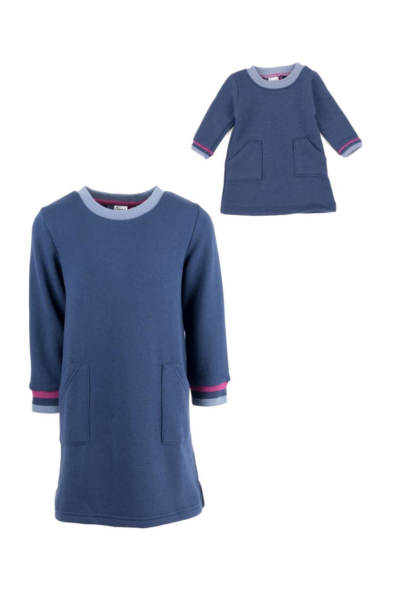 Girls Sweatshirt Dress with Matching Doll Dress, Alternate, color, NAVY