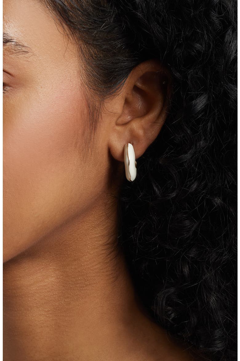 Chubby Enamel Hoop Earrings, Alternate, color, IVORY- GOLD