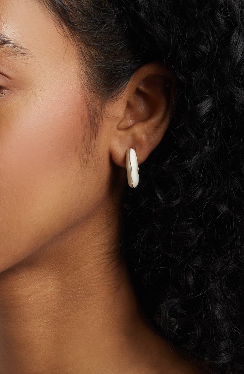Open Edit Chubby Enamel Hoop Earrings, Alternate, color, Ivory- Gold