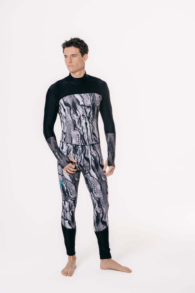 Men's Full-Body One-Piece Swimsuit - UPF 50+, Alternate, color, Abstract Marbled Cracked