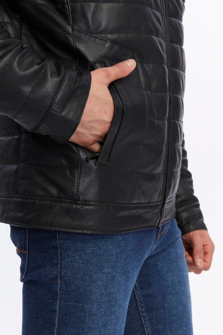 Sterling Quilted Leather Puffer Jacket, Alternate, color, Black