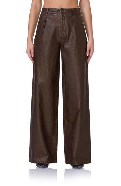 AFRM Turner Faux Leather Wide Leg Pants in Washed Brown 