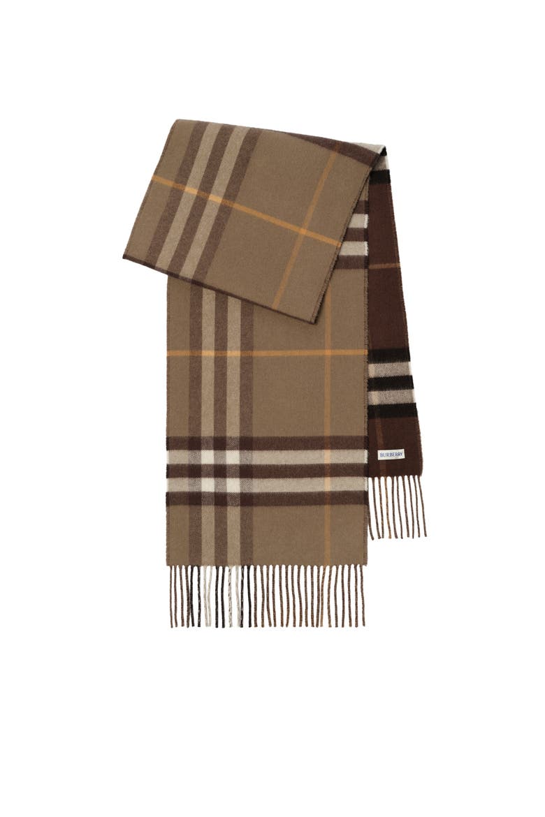 Reversible Check Cashmere Scarf, Main, color, Vole brown/treacle brown