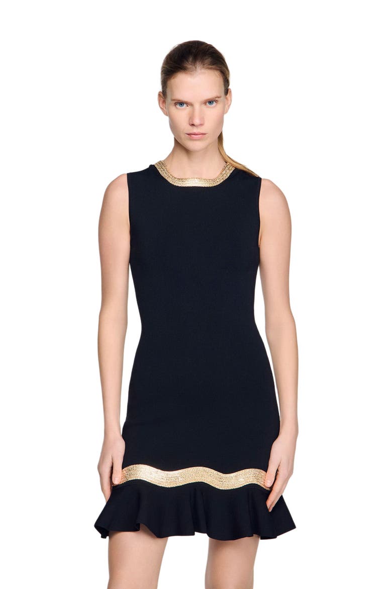 Metal chain knit short dress, Main, color, Black
