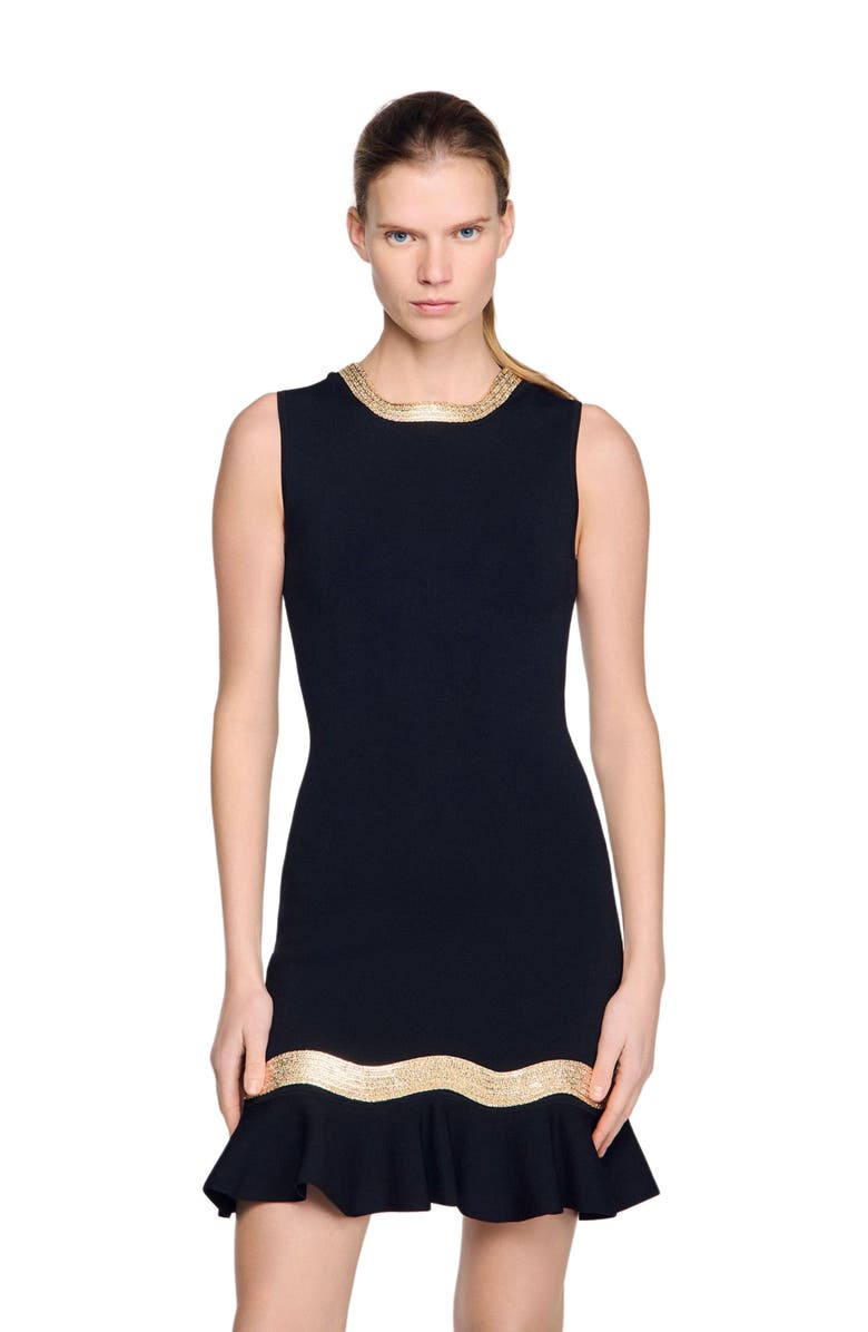 SANDRO Metal chain knit short dress, Main, color, Black