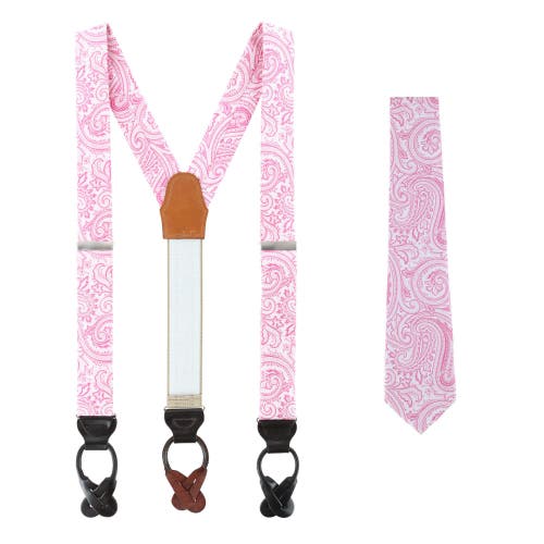 Trafalgar Sobee Paisley Silk Brace and Necktie in Pink at Nordstrom