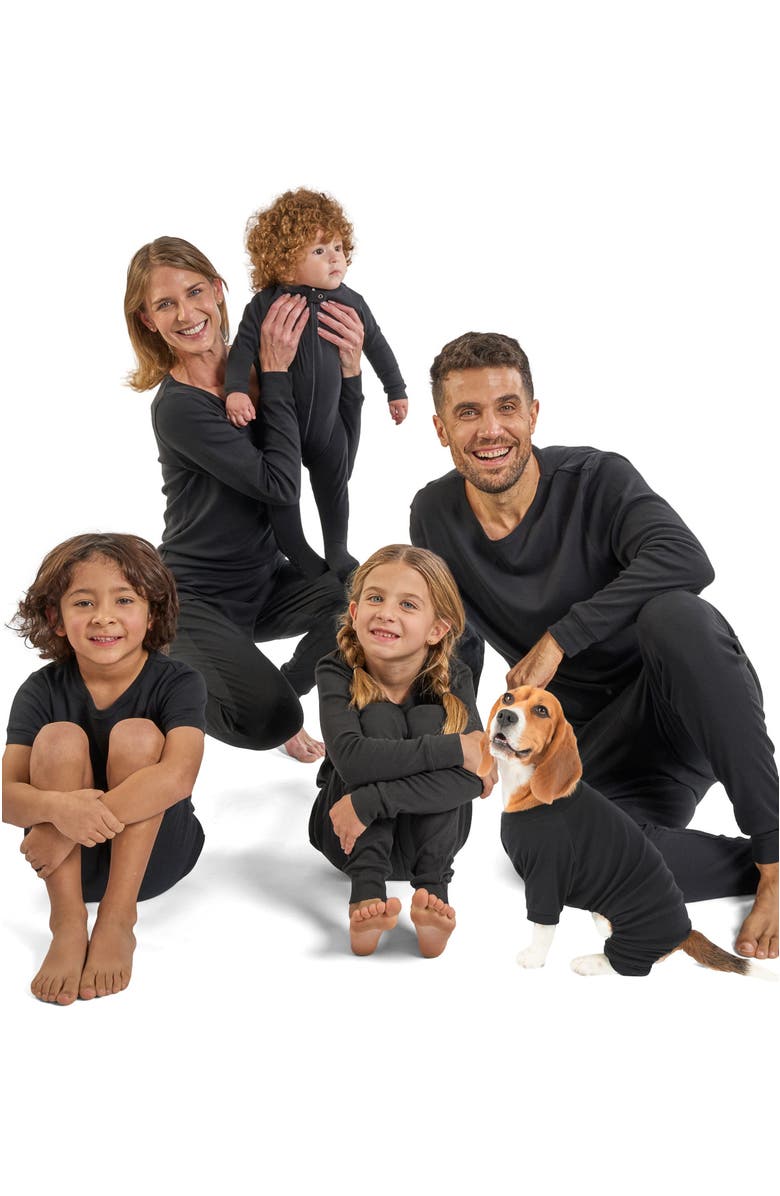 Leveret Kids Footed Solid Cotton Matching Family Pajamas, Alternate, color, Black