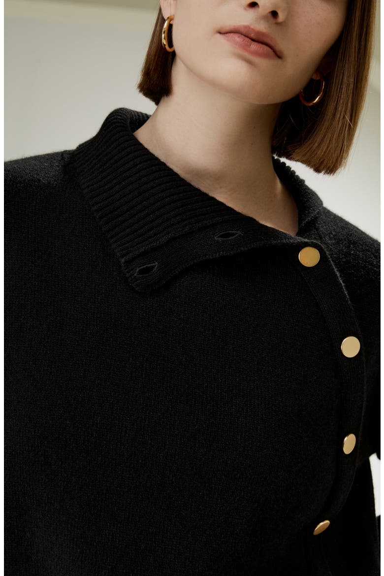 Women's Cashmere Sweater With Row of Side Buttons, Alternate, color, Black