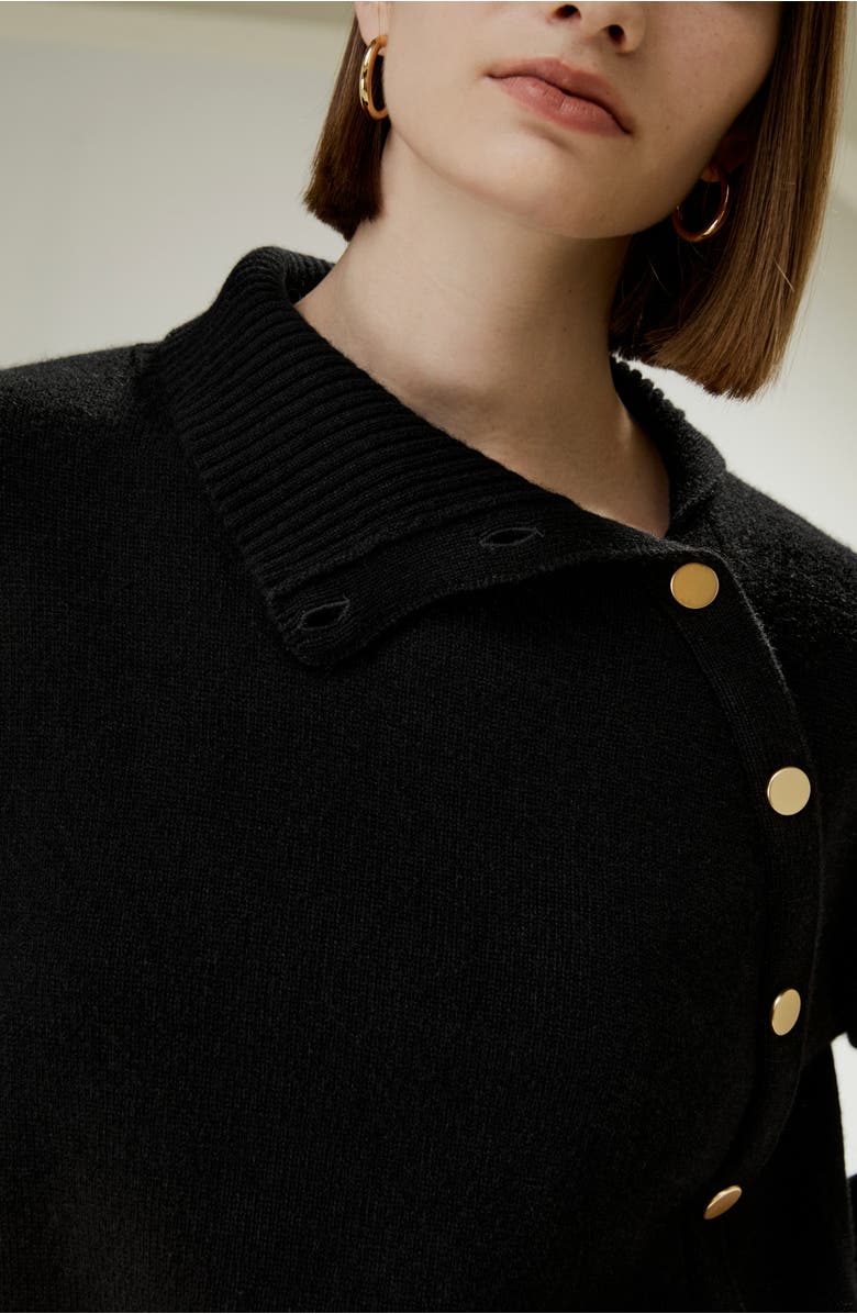 Lilysilk Women's Cashmere Sweater With Row of Side Buttons, Alternate, color, Black