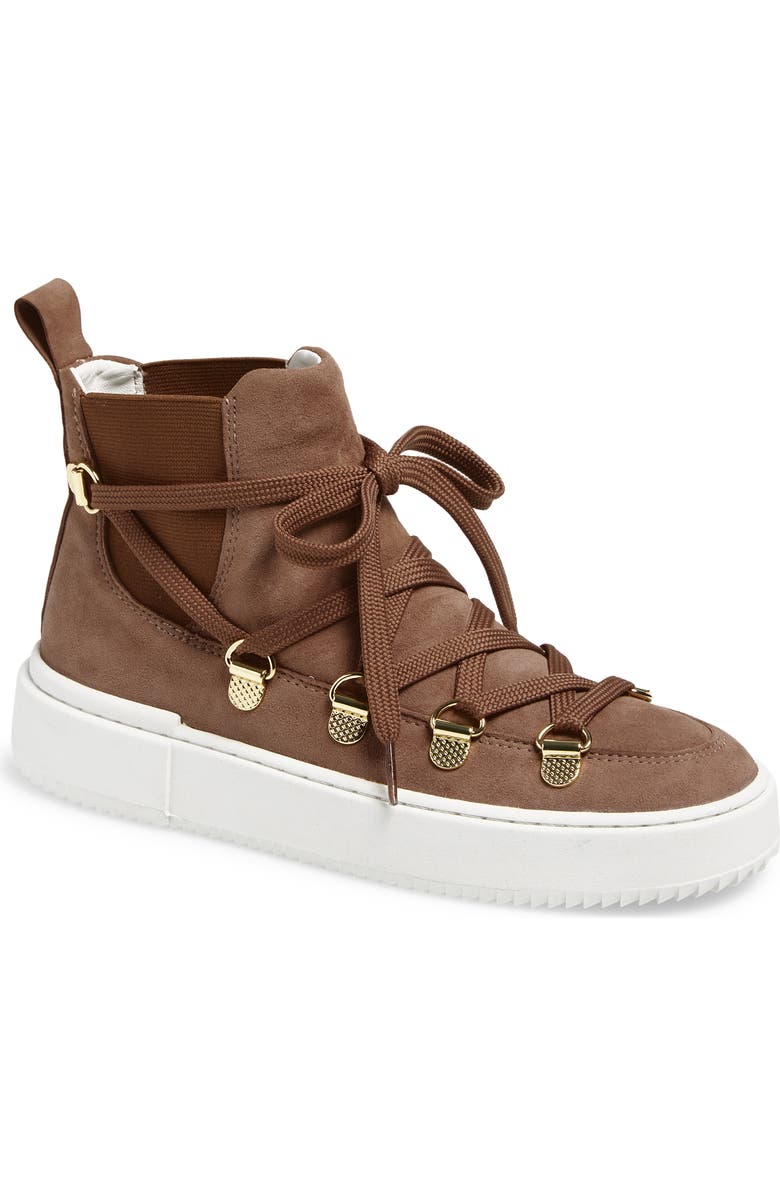 Stuart Weitzman Ziggy High Top Sneaker, Main, color, Taupe