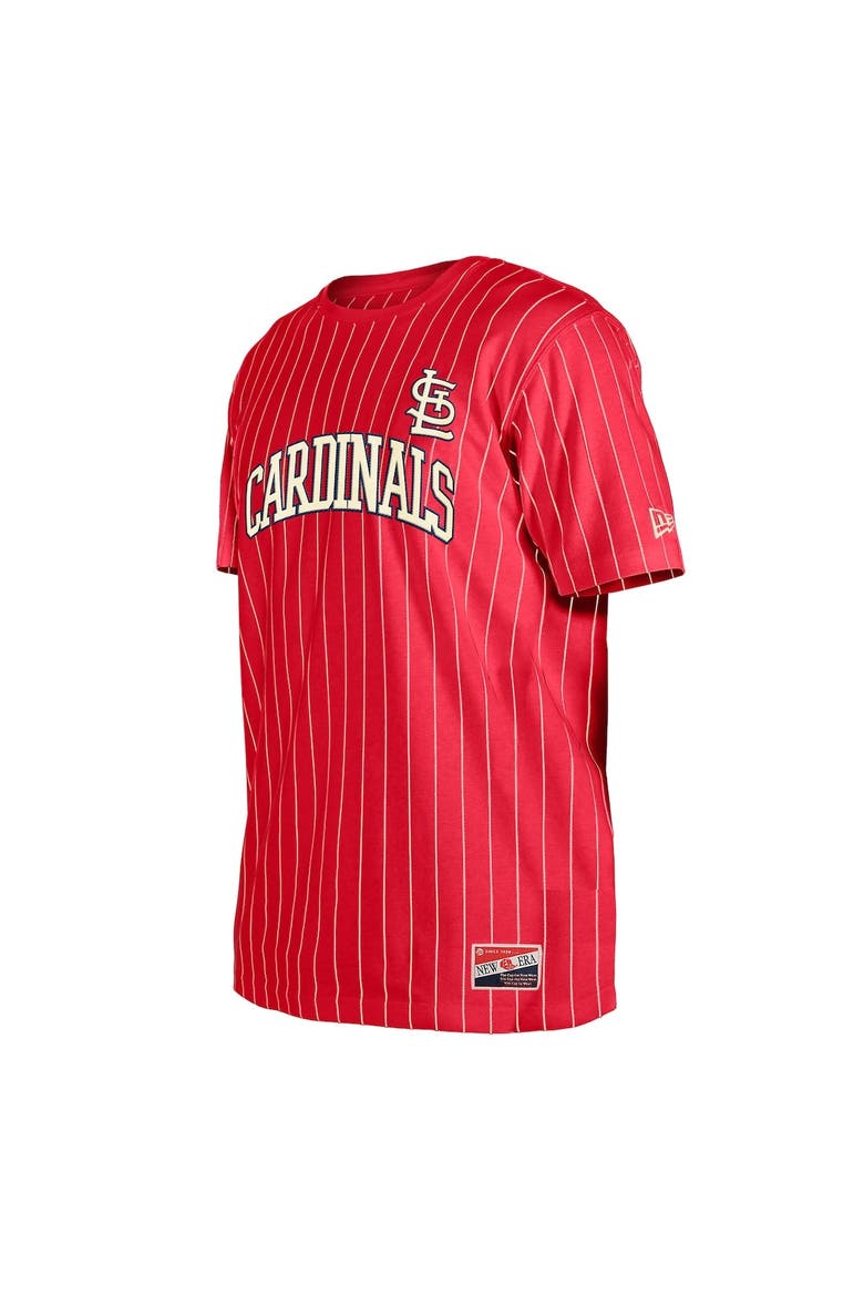 Men's New Era Red St. Louis Cardinals Throwback Pinstripe T-Shirt, Alternate, color, Red