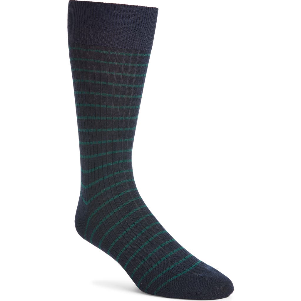 Pantherella Worthington Stripe Merino Wool Blend Dress Socks In Blue