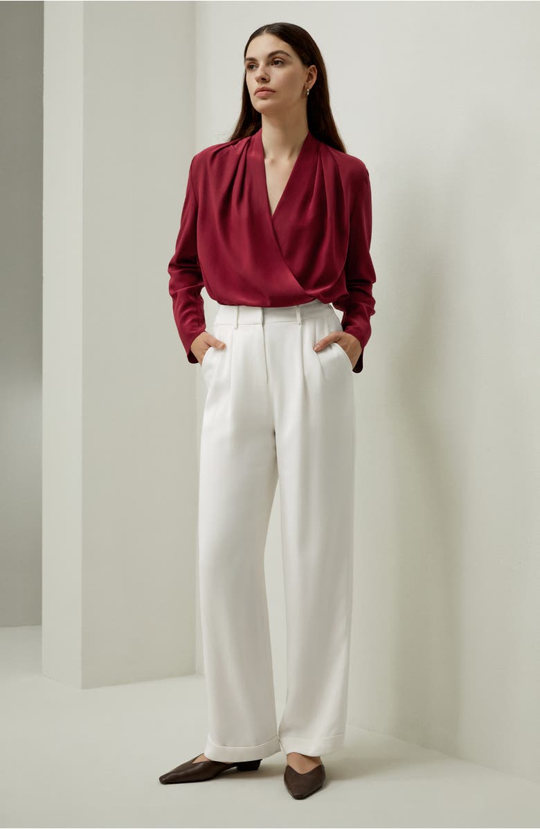 Lilysilk Women's Silk Crêpe de Chine Long Sleeve Blouse, Alternate, color, Cherry Red
