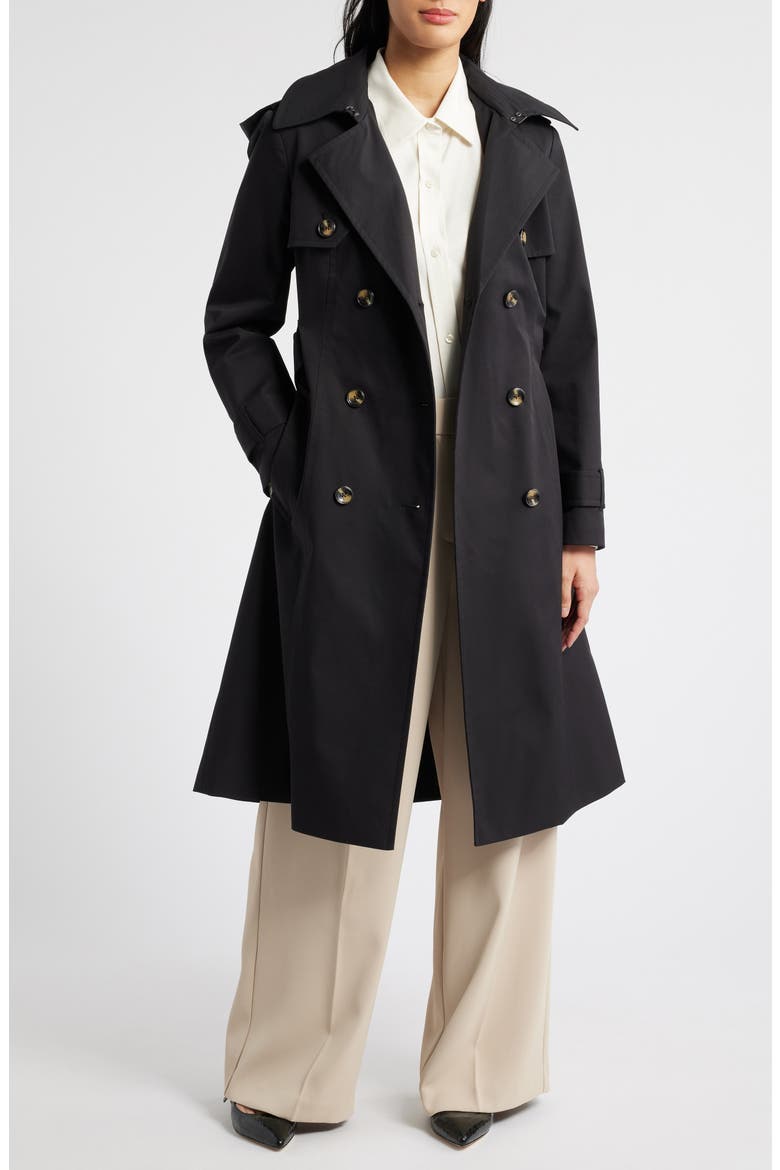 Double Breasted Trench Coat, Alternate, color, BLACK