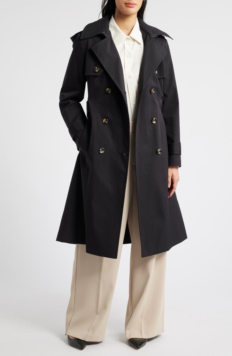 London Fog Double Breasted Trench Coat, Alternate, color, Black