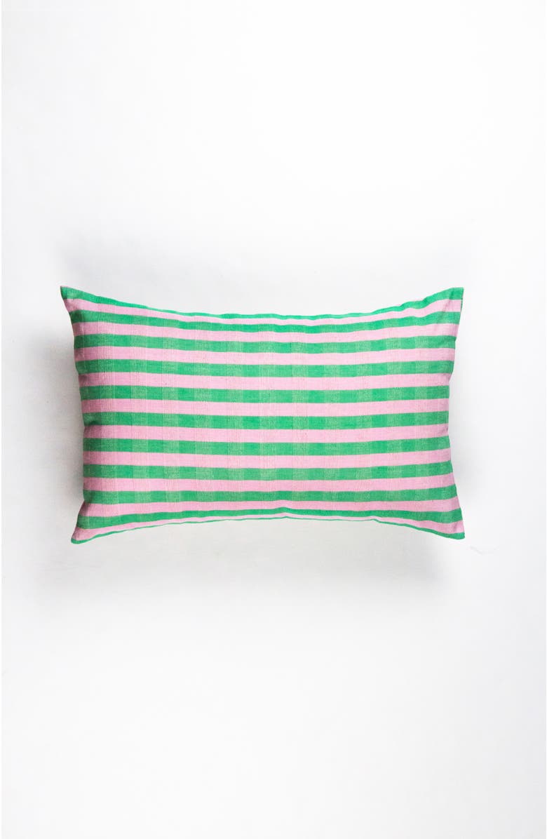 Archive New York Handwoven Classic Striped Rectangle Cotton Throw Pillow, Main, color, Green