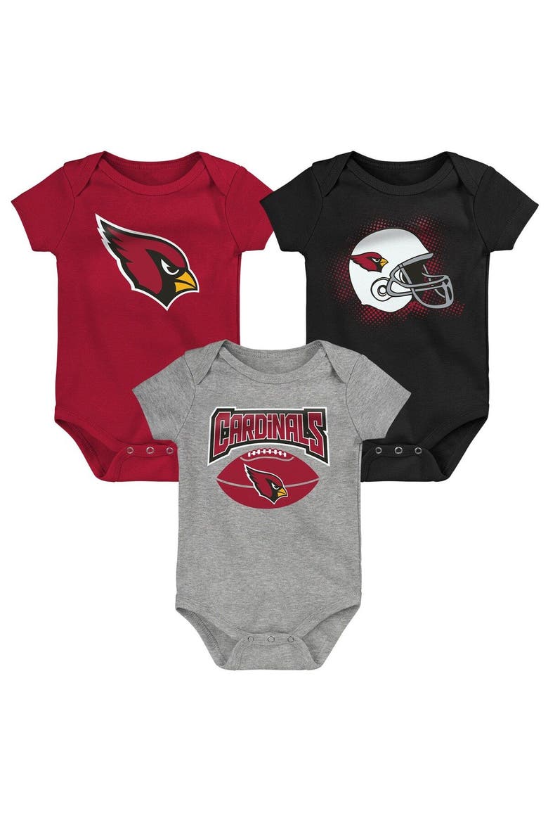 Infant Cardinal/Black/Heathered Gray Arizona Cardinals 3-Pack Game On Bodysuit Set, Main, color, Cardinal