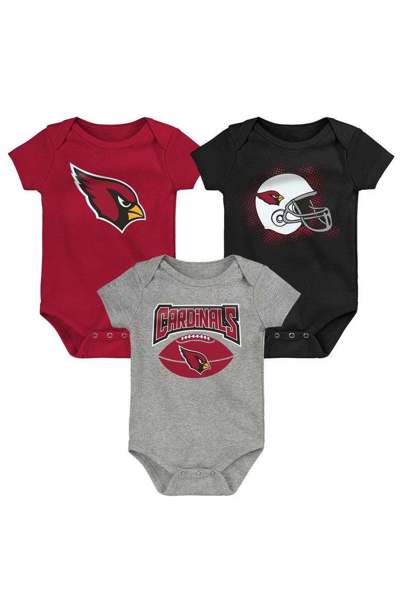Outerstuff Infant Cardinal/Black/Heathered Gray Arizona Cardinals 3-Pack Game On Bodysuit Set, Main, color, Cardinal