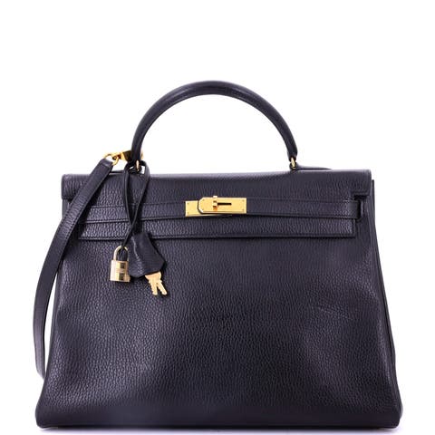 Kelly Handbag Black Ardennes with Gold Hardware 35